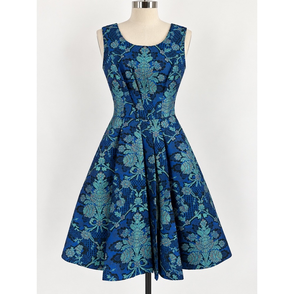 Tracy Reese Dress Women 4 Cobalt Blue Metallic Brocade Holiday Event Regency NWT